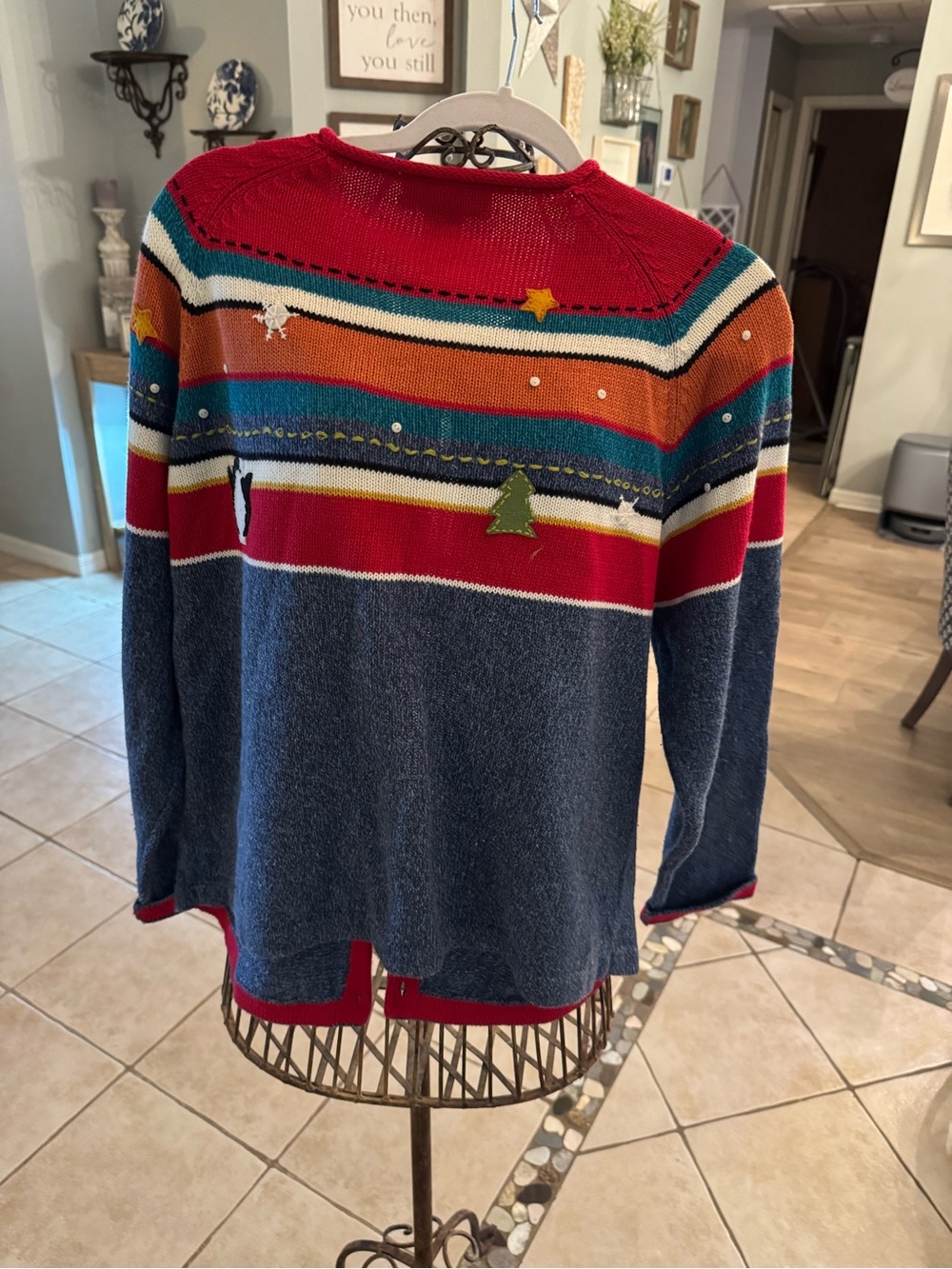 Susan Bristol XL Christmas Cardigan Embroidered Penguins Trees Sweater - Picture 5 of 6